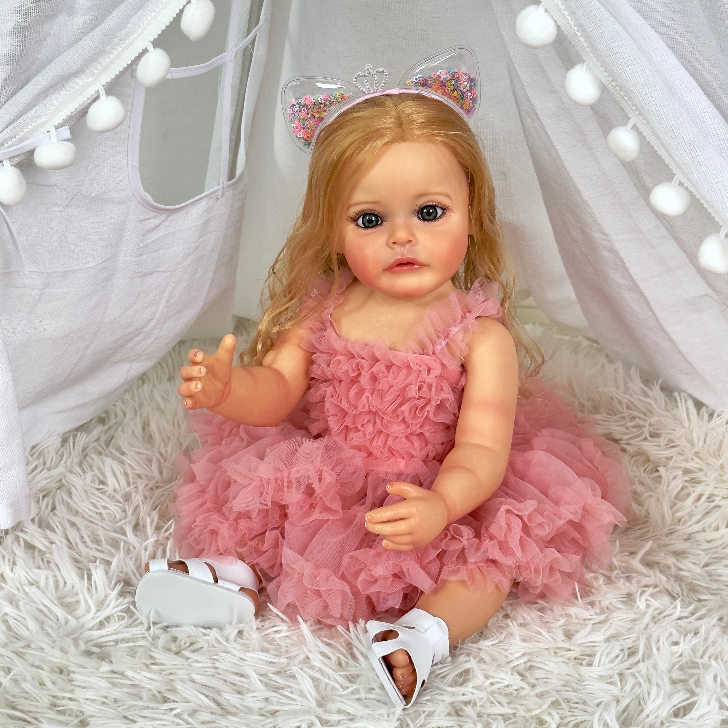Bambola Reborn in Silicone Pieno Sandra – 55 cm, con Suono